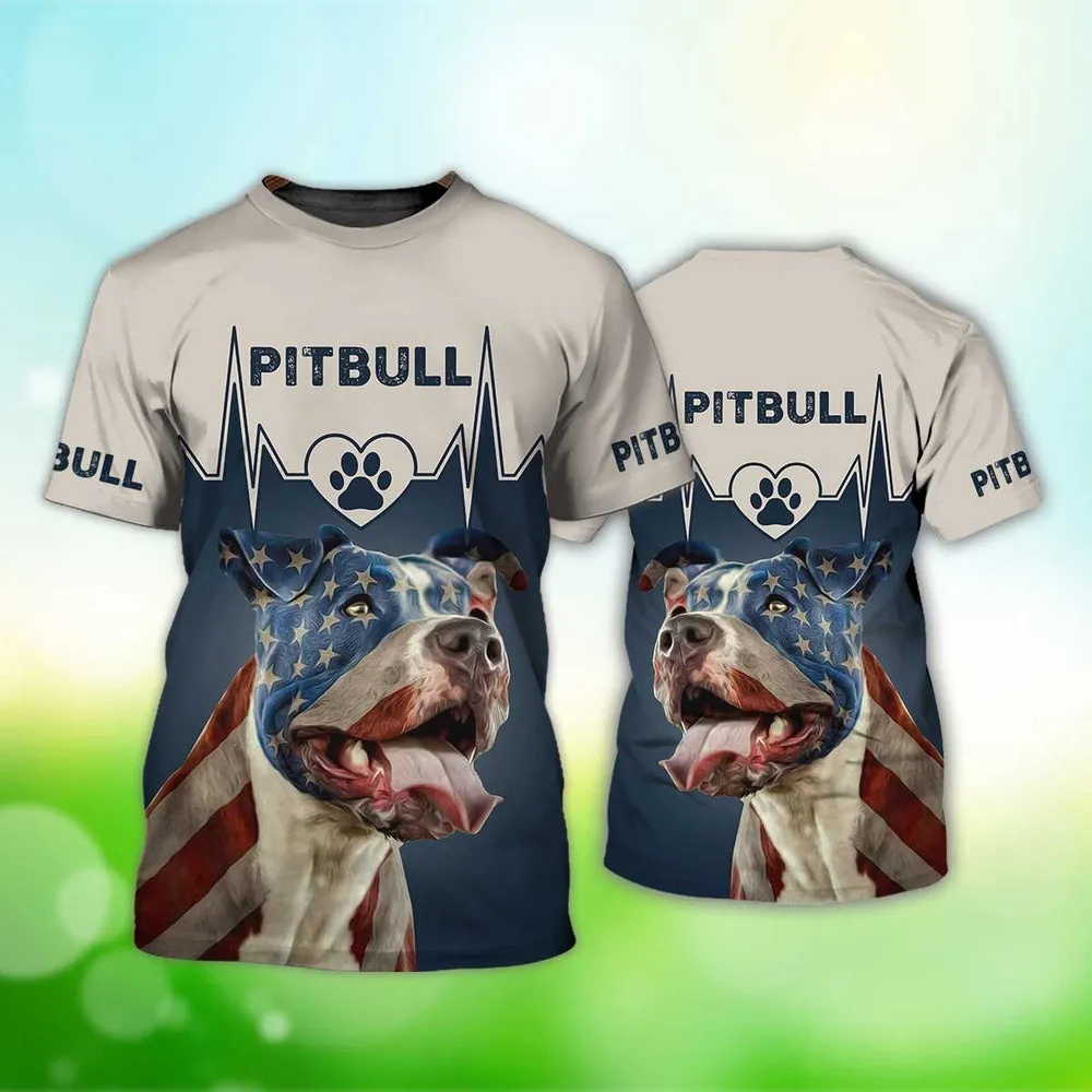 3D Dog T Shirts, Pitbull America All Over Print T-Shirt, Gift For Pet Loves