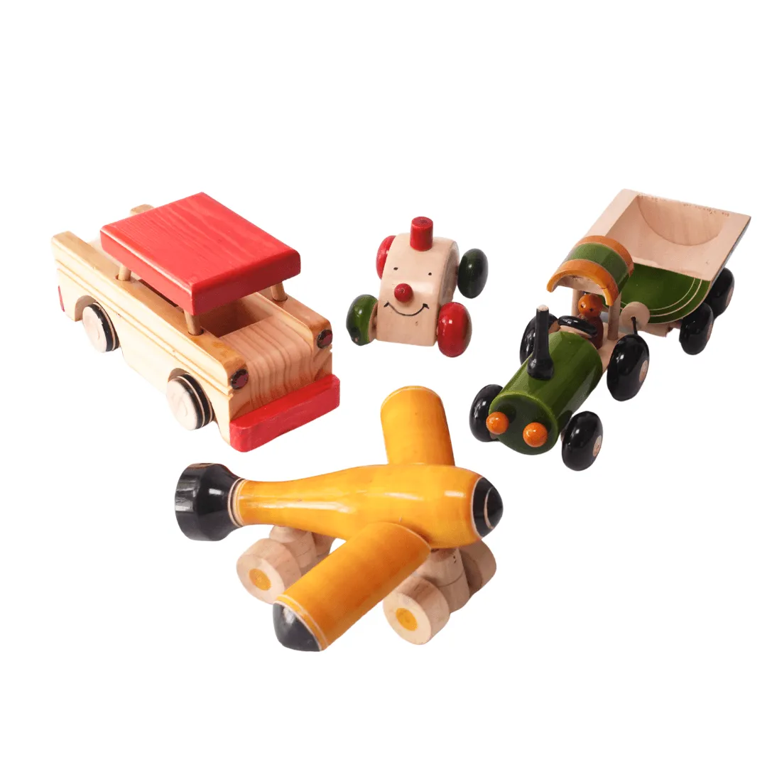 4 in 1 Wooden Aeroplane, Joker car, Tractor, SUV Car for Kids(Random colour will be send)