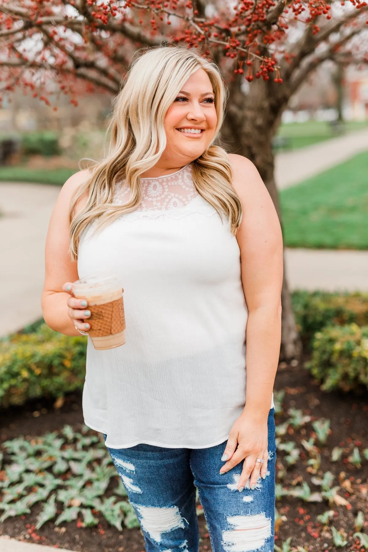 A Beautiful Life Lace Tank Top- Off-White