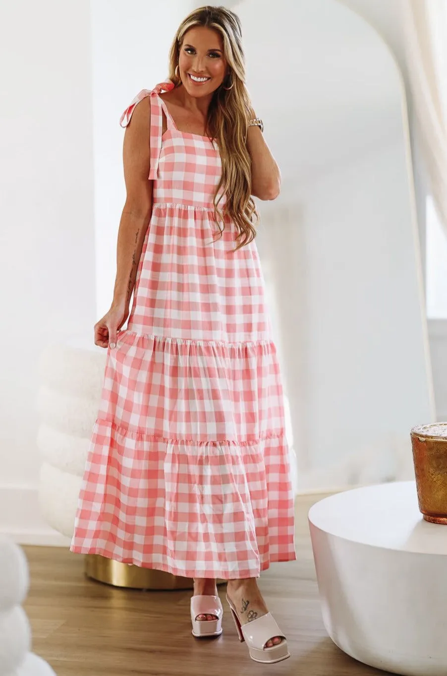 All Around Flair Maxi Dress - Pink and White