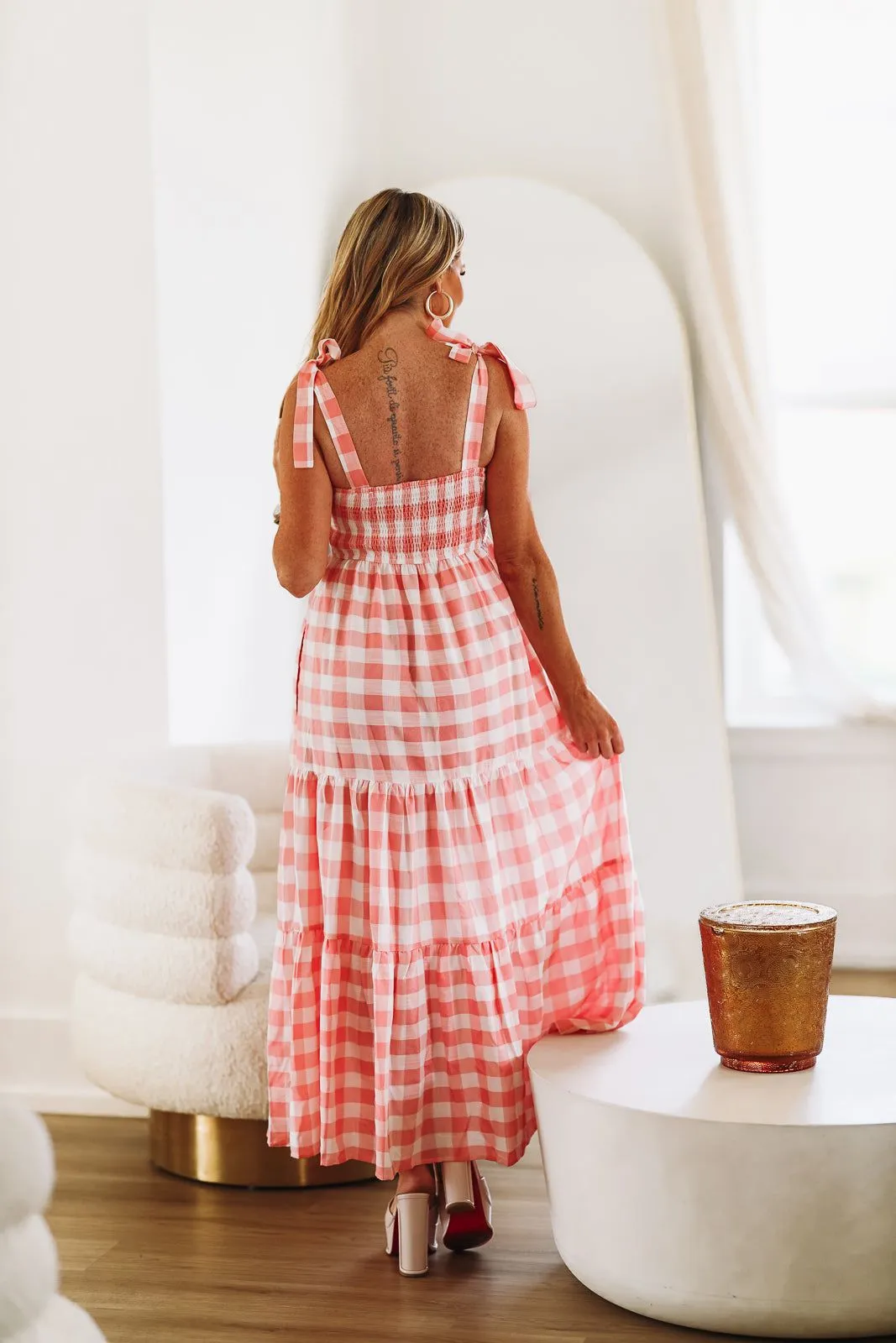 All Around Flair Maxi Dress - Pink and White