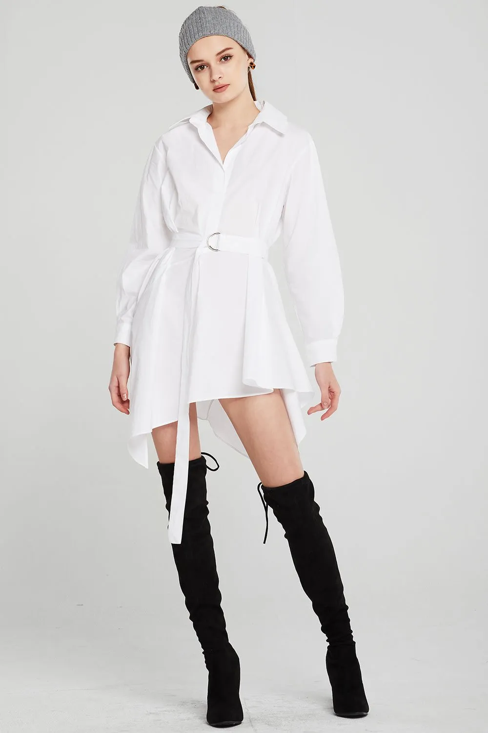 Amira Asymmetric Hem Shirt Dress w/Belt