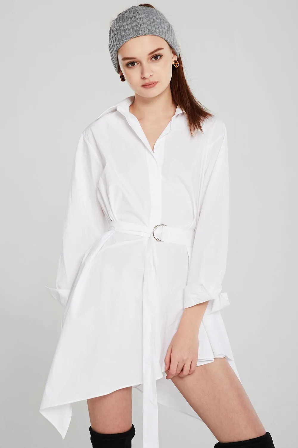 Amira Asymmetric Hem Shirt Dress w/Belt