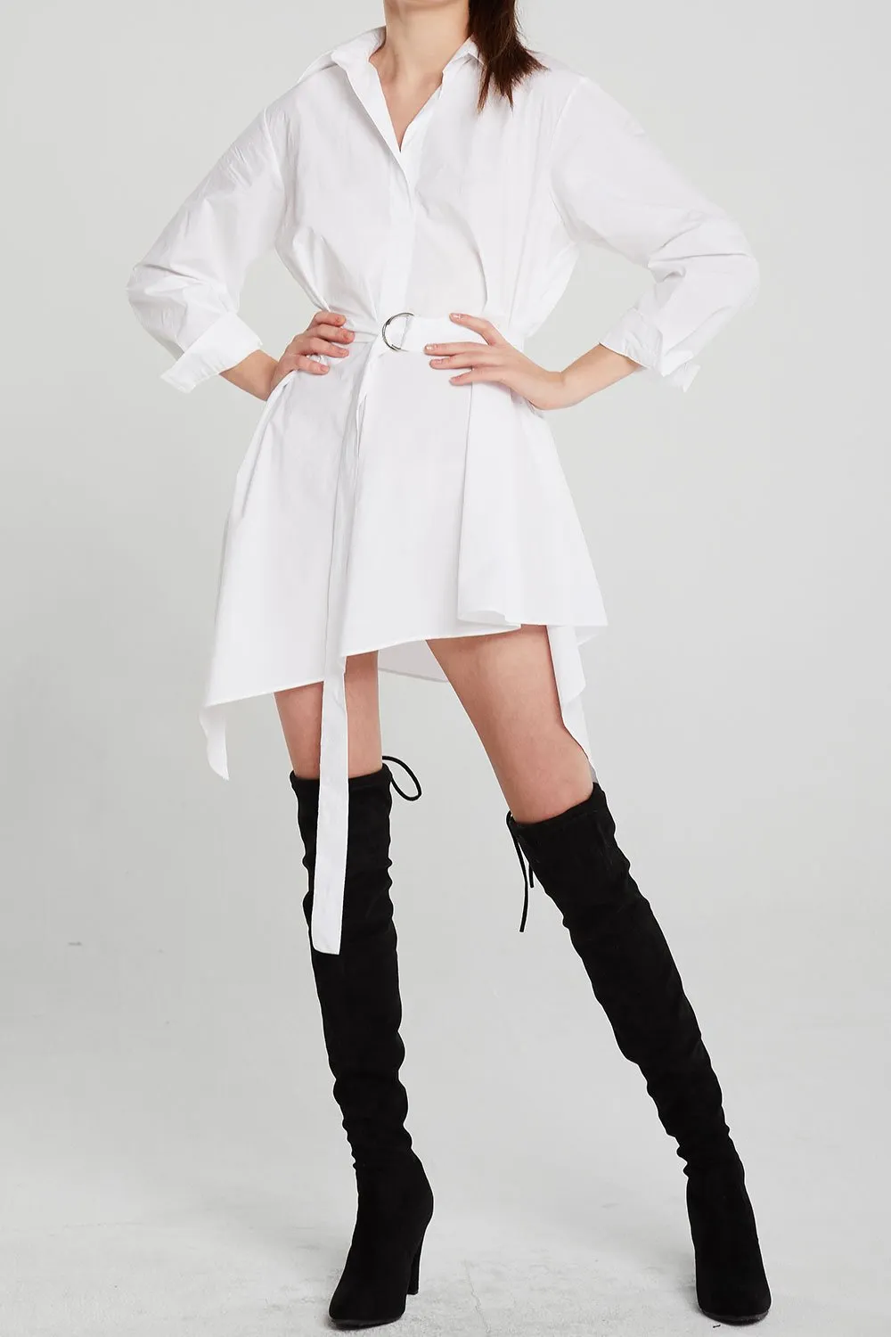 Amira Asymmetric Hem Shirt Dress w/Belt