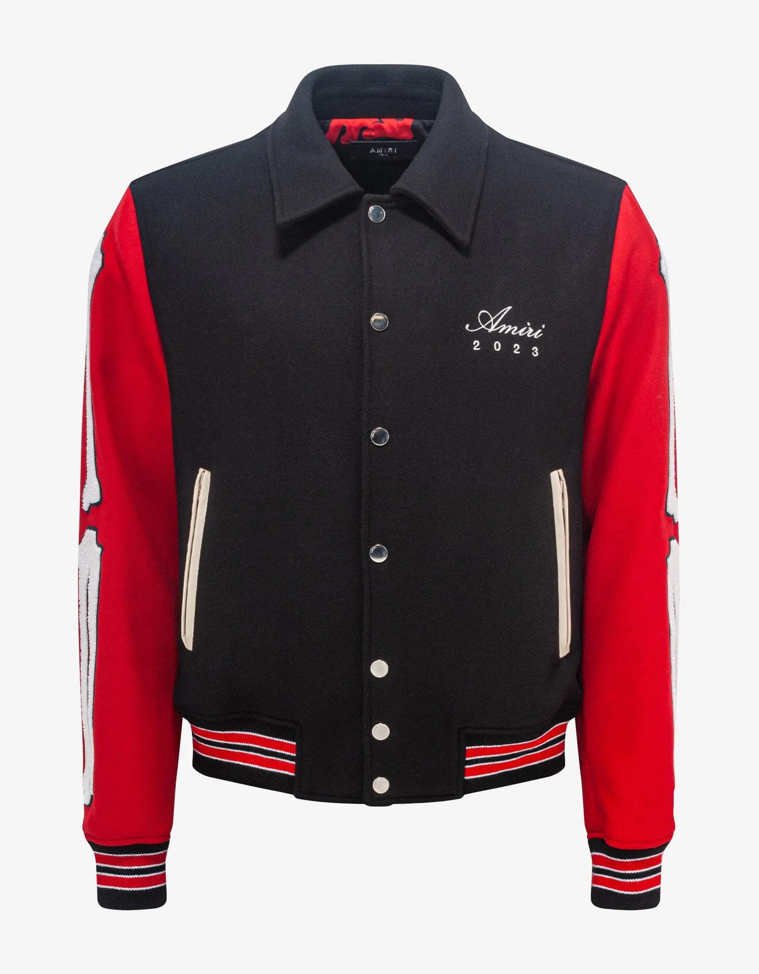 Amiri Black & Red Rabbit Bones Varsity Jacket