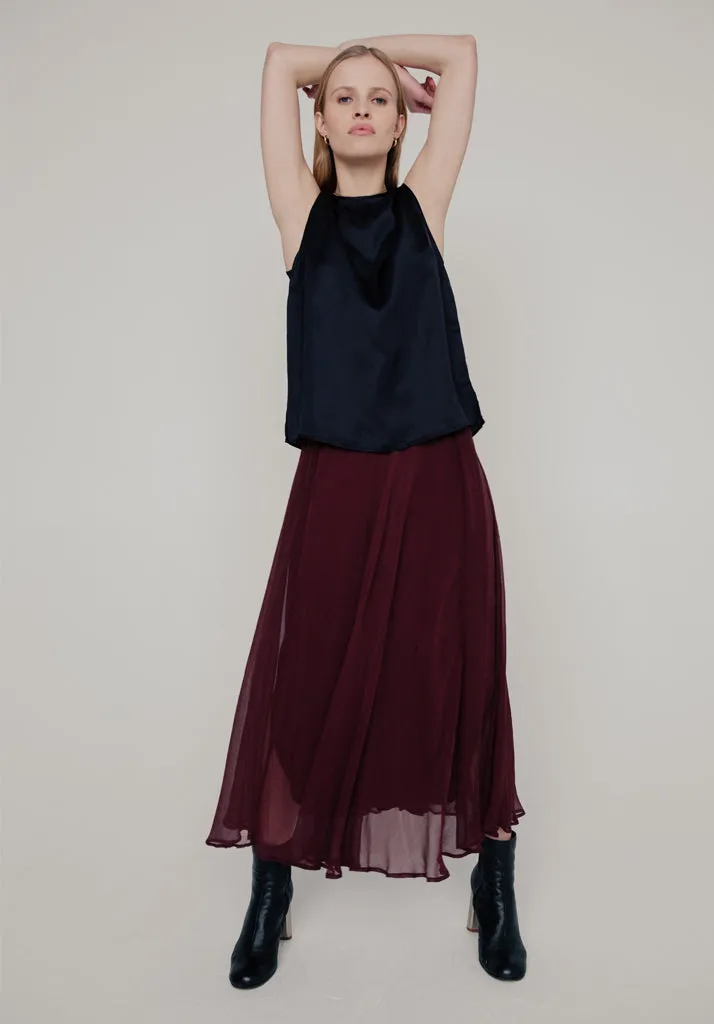 Angelica Georgette Midi Skirt In Burgundy