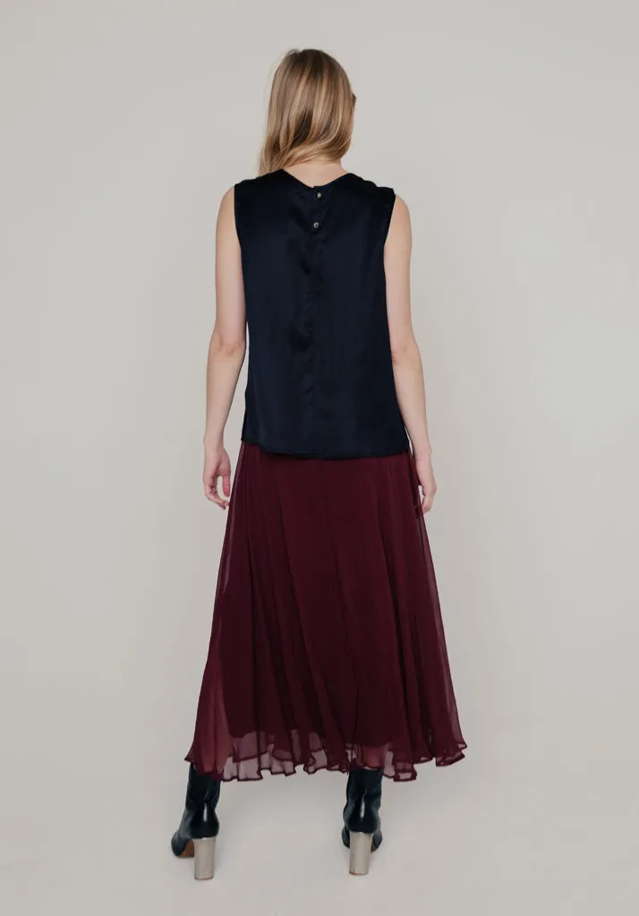 Angelica Georgette Midi Skirt In Burgundy