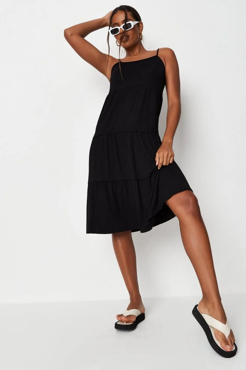 Black solid Midi Dress