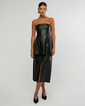 Black Vegan Leather Midi Made Skirt