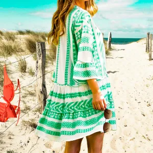 Boho Pop mini tunic beach dress cruise cover-up top white   sea-green or bubble hot pink print S L 2XL 3XL women’s ladies 2024 cruise resort