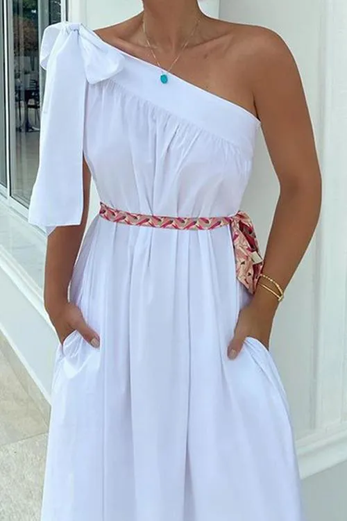 Bow Tie One Shoulder Maxi Dress