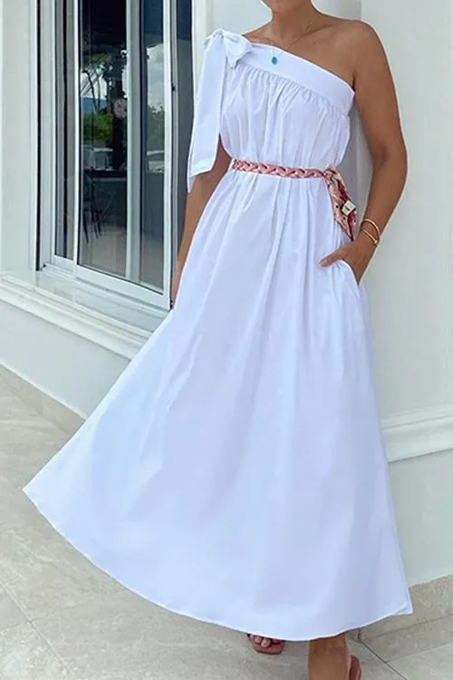 Bow Tie One Shoulder Maxi Dress