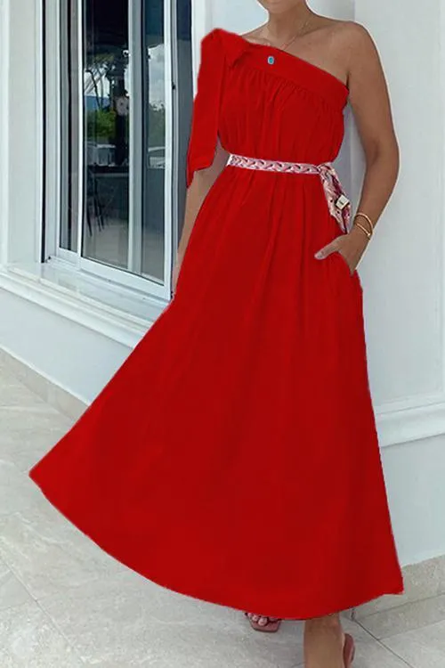 Bow Tie One Shoulder Maxi Dress