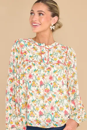 Can't Talk Right Now Ivory Floral Print Top