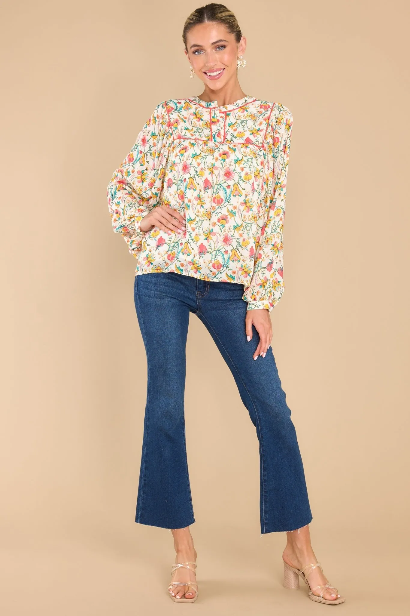 Can't Talk Right Now Ivory Floral Print Top