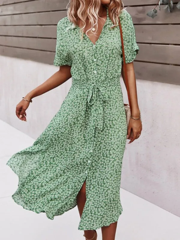 Casual resort style spring and summer large print streamer dress