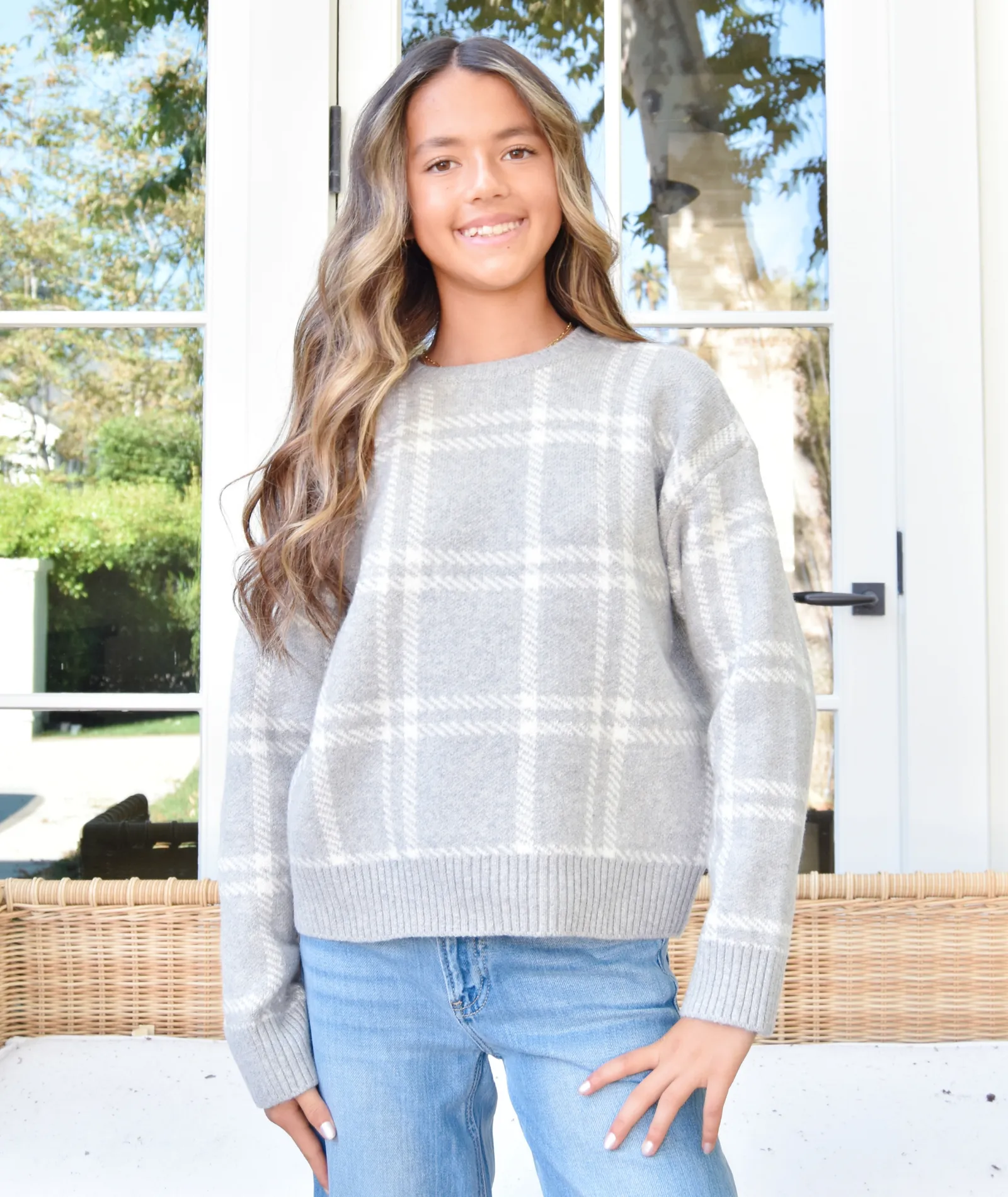 Design History Girls Heather Plaid Sweater