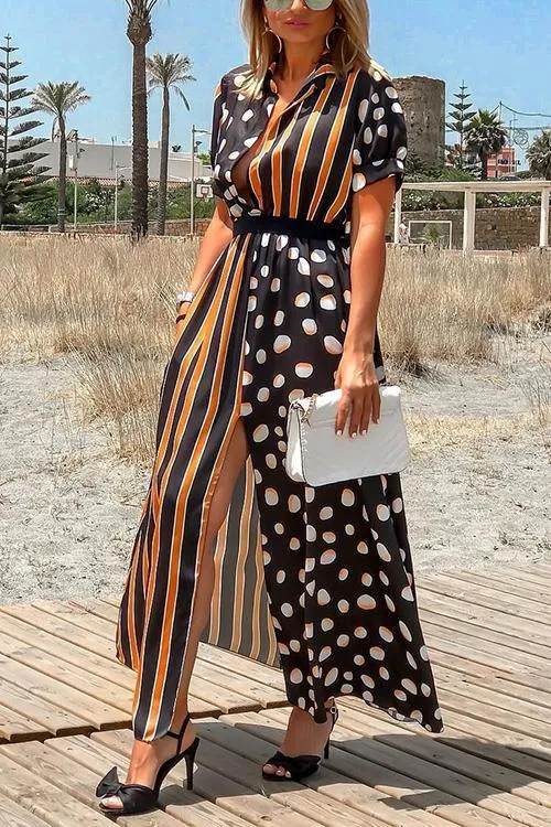 Dot Stripe Patchwork Maxi Dress