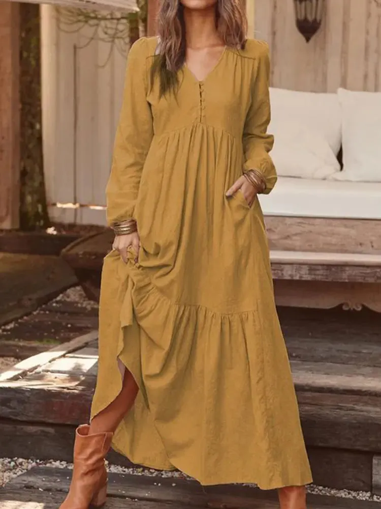 DressBetty - 2024 Retro Solid Color Maxi Cotton Boho Dress for Women