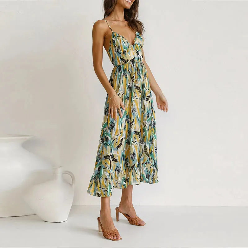 DressBetty - 2024 Summer Fashion Elegant V-Neck Backless Sling Boho Dress