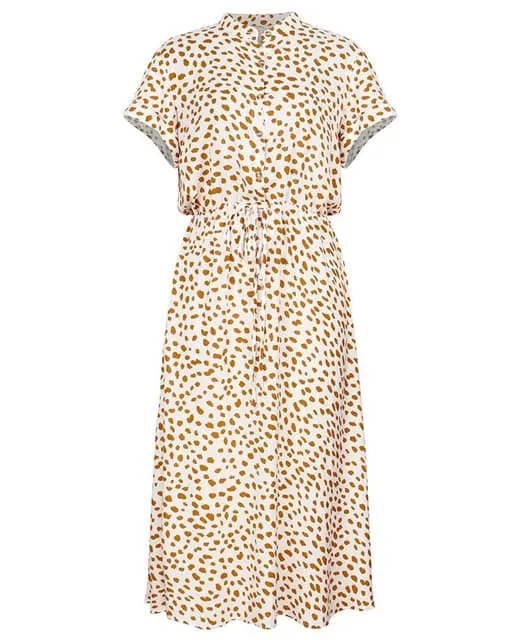 DressBetty - Ladies Bohemian Leopard Print Shirt Dress Women Casual Midi Holiday Summer Dress Female A-line Loose Women Beach Dress