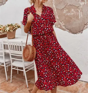 DressBetty - Ladies Bohemian Leopard Print Shirt Dress Women Casual Midi Holiday Summer Dress Female A-line Loose Women Beach Dress