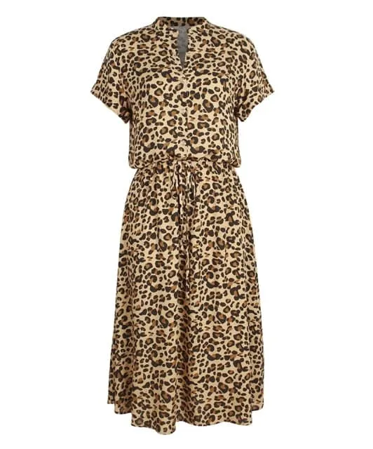 DressBetty - Ladies Bohemian Leopard Print Shirt Dress Women Casual Midi Holiday Summer Dress Female A-line Loose Women Beach Dress