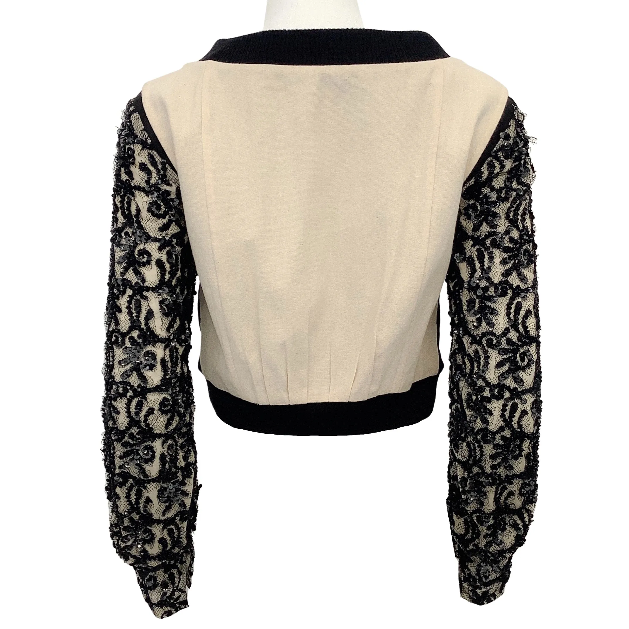 Dries van Noten Black  / Tan Sequin and Lace Bomber Jacket