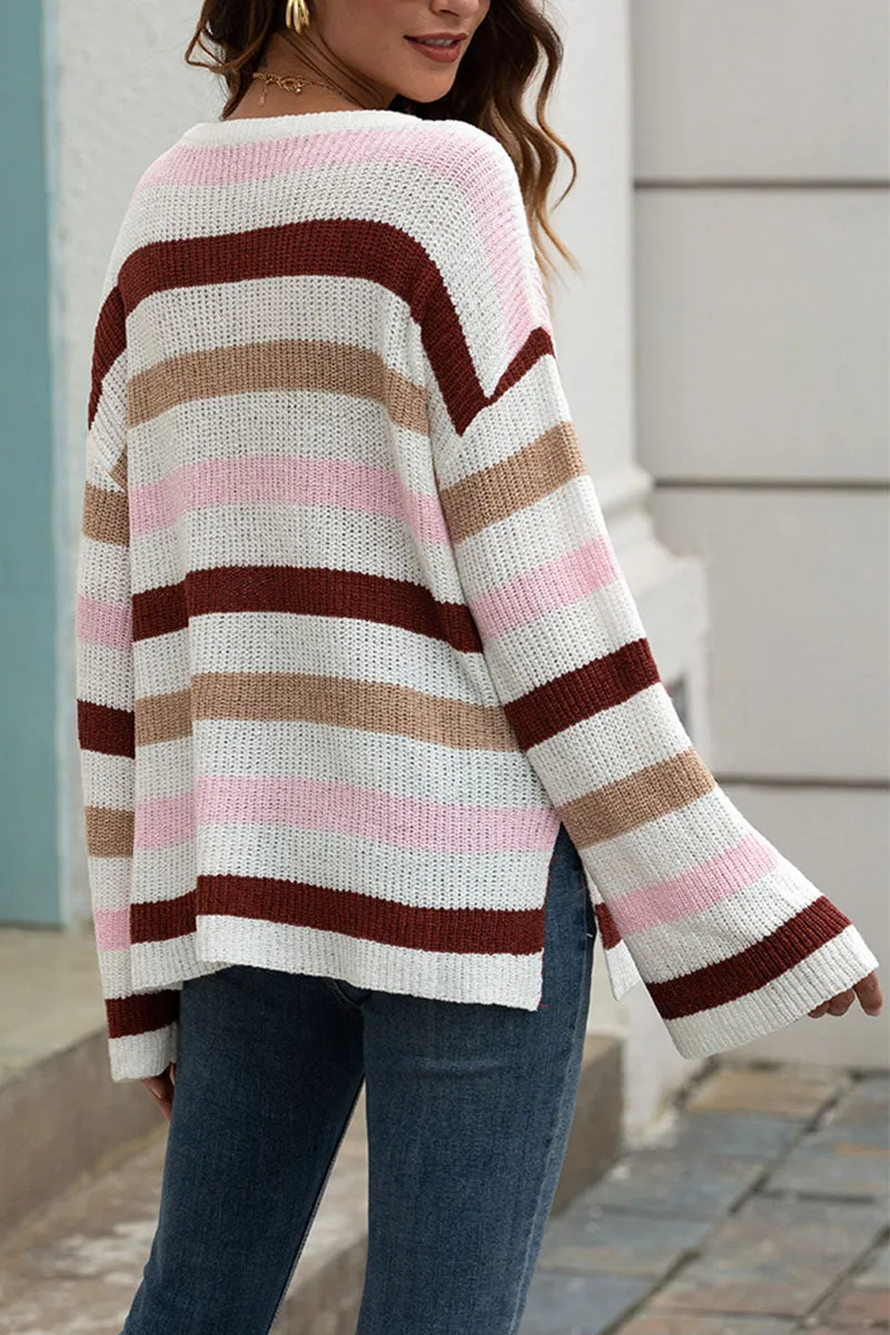 Fashion Casual Adult Striped Patchwork Patchwork Pullovers O Neck Sweaters