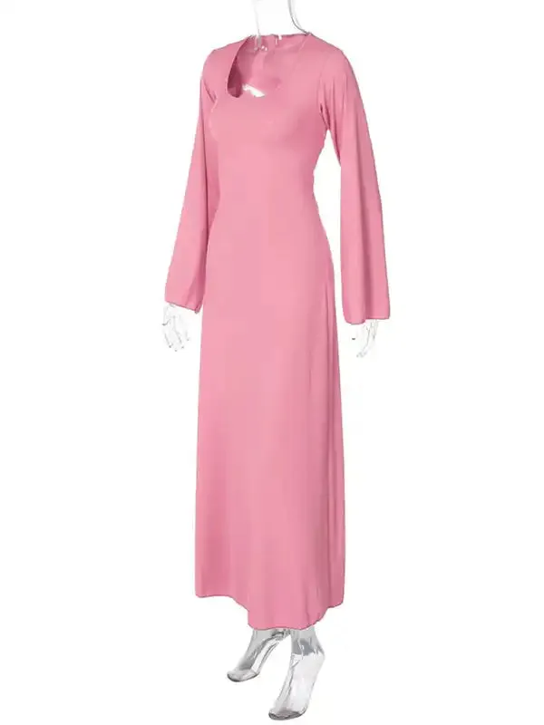 Feminine U-neck tie-back long-sleeved dress