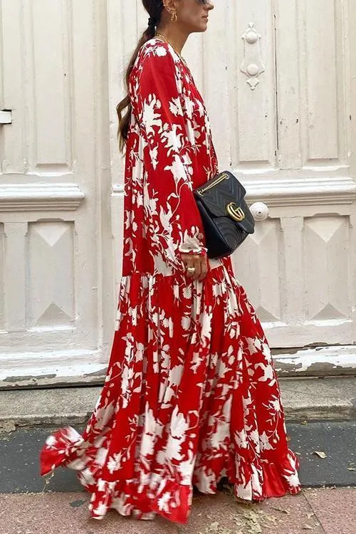 Floral Long Sleeve Loose Maxi Dress