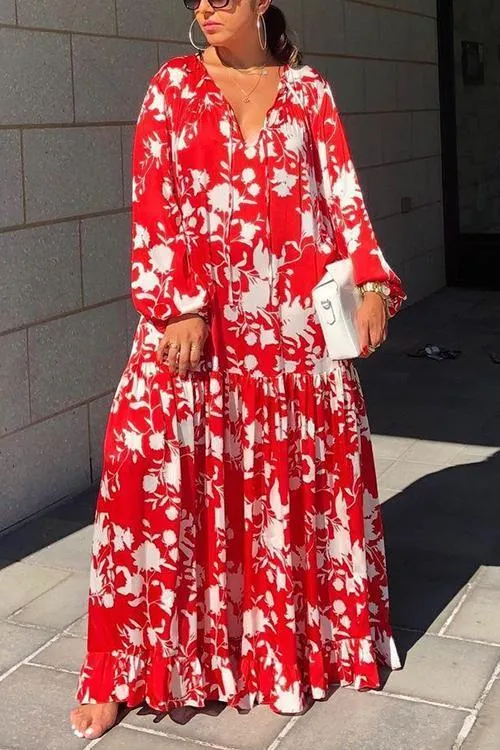 Floral Long Sleeve Loose Maxi Dress