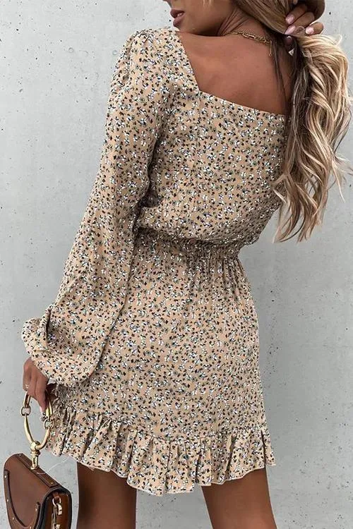 Floral Print Long Sleeve Mini Dress