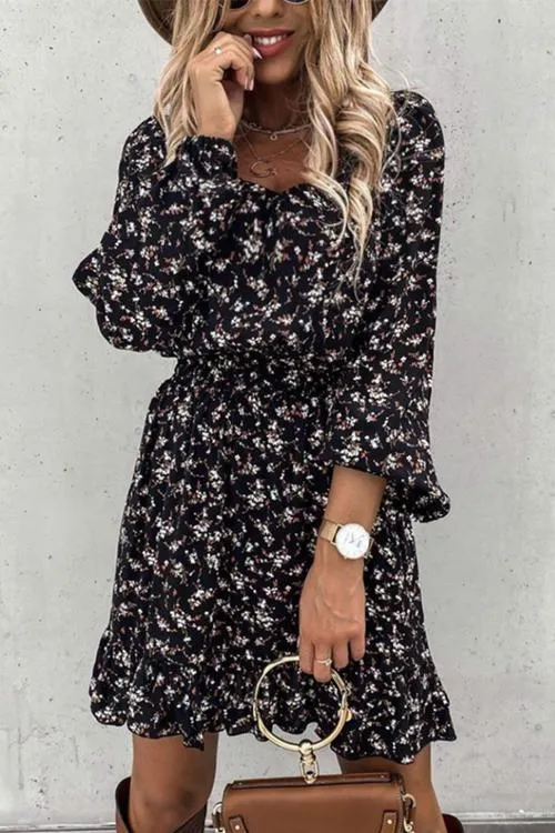 Floral Print Long Sleeve Mini Dress