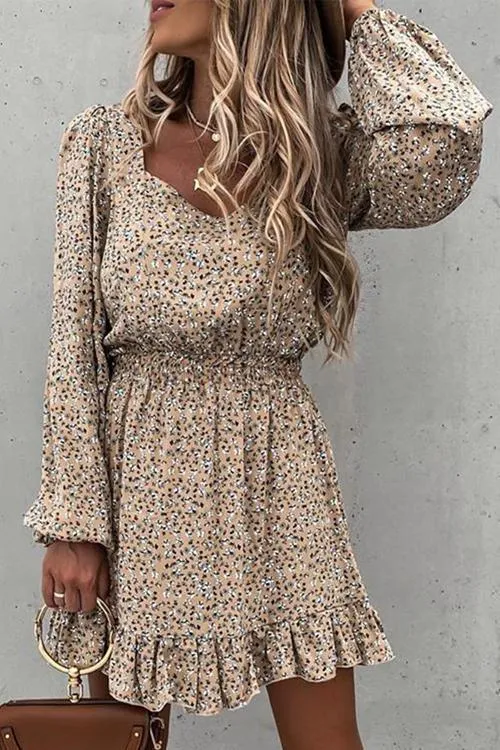 Floral Print Long Sleeve Mini Dress