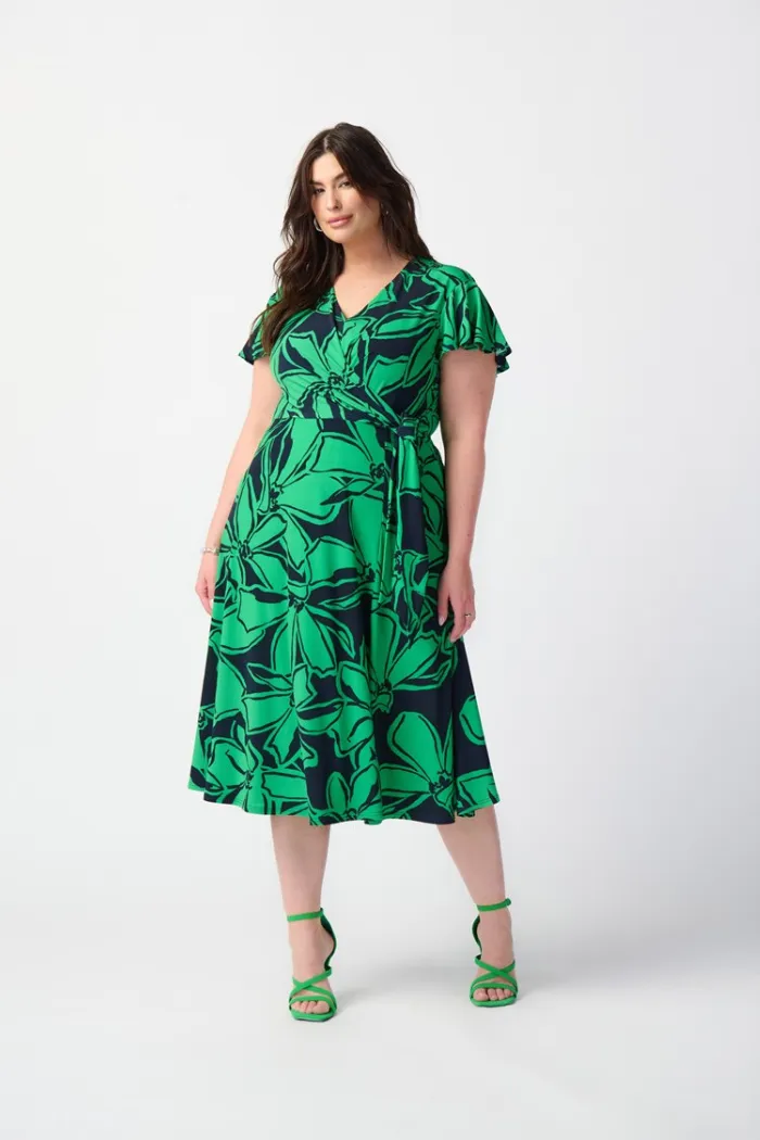 Floral Print Silky Knit Flowy Wrap Dress