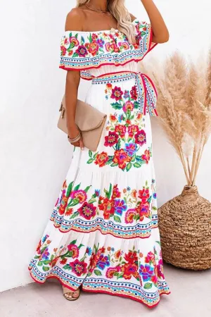 Gradient Off Shoulder Belted Maxi Dress