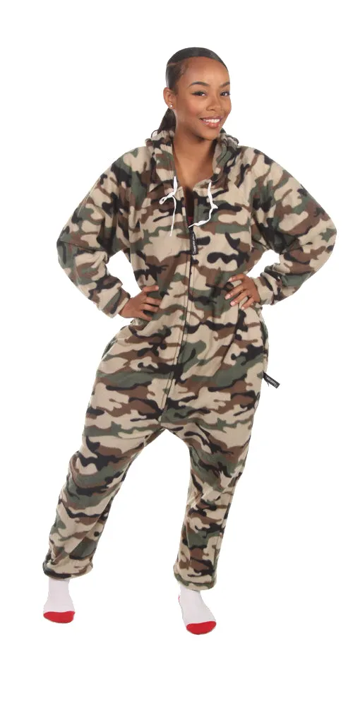 Comfy Camo Onesie with Detachable Feet - Comatose Green