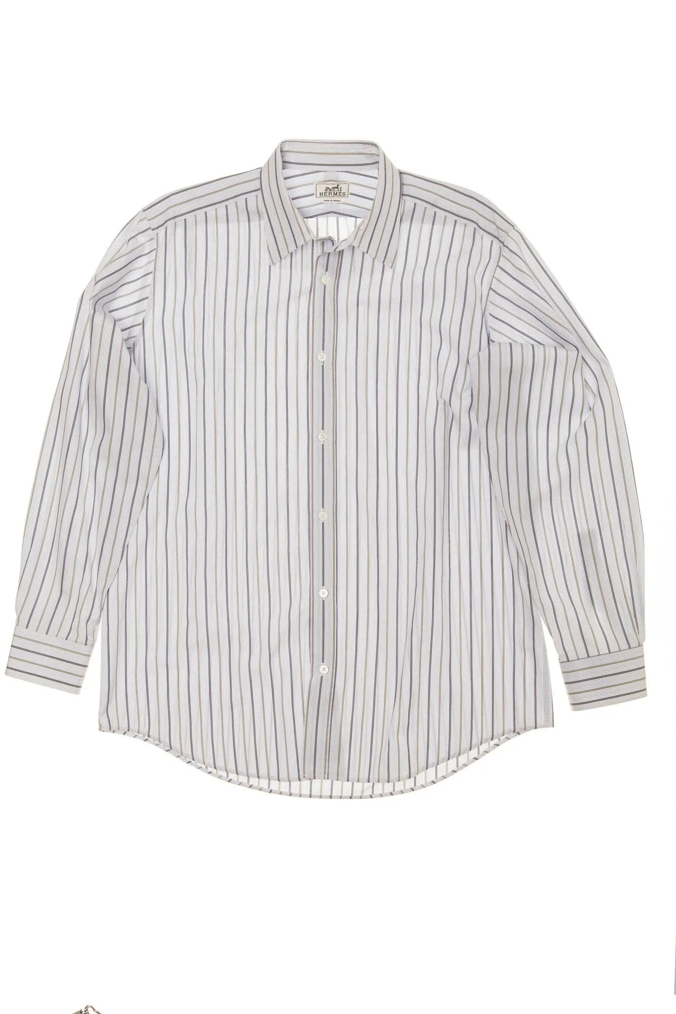 Hermes - Long Sleeve Dress Shirt with Grey & Blue Stripes - IT 43