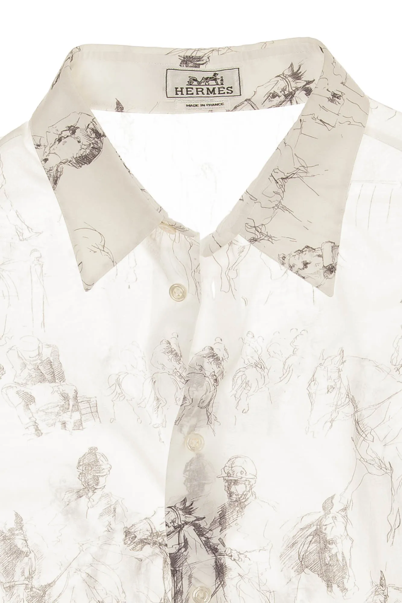 Hermes - Men's White Button Up Shirt with Horse Drawings - IT 42