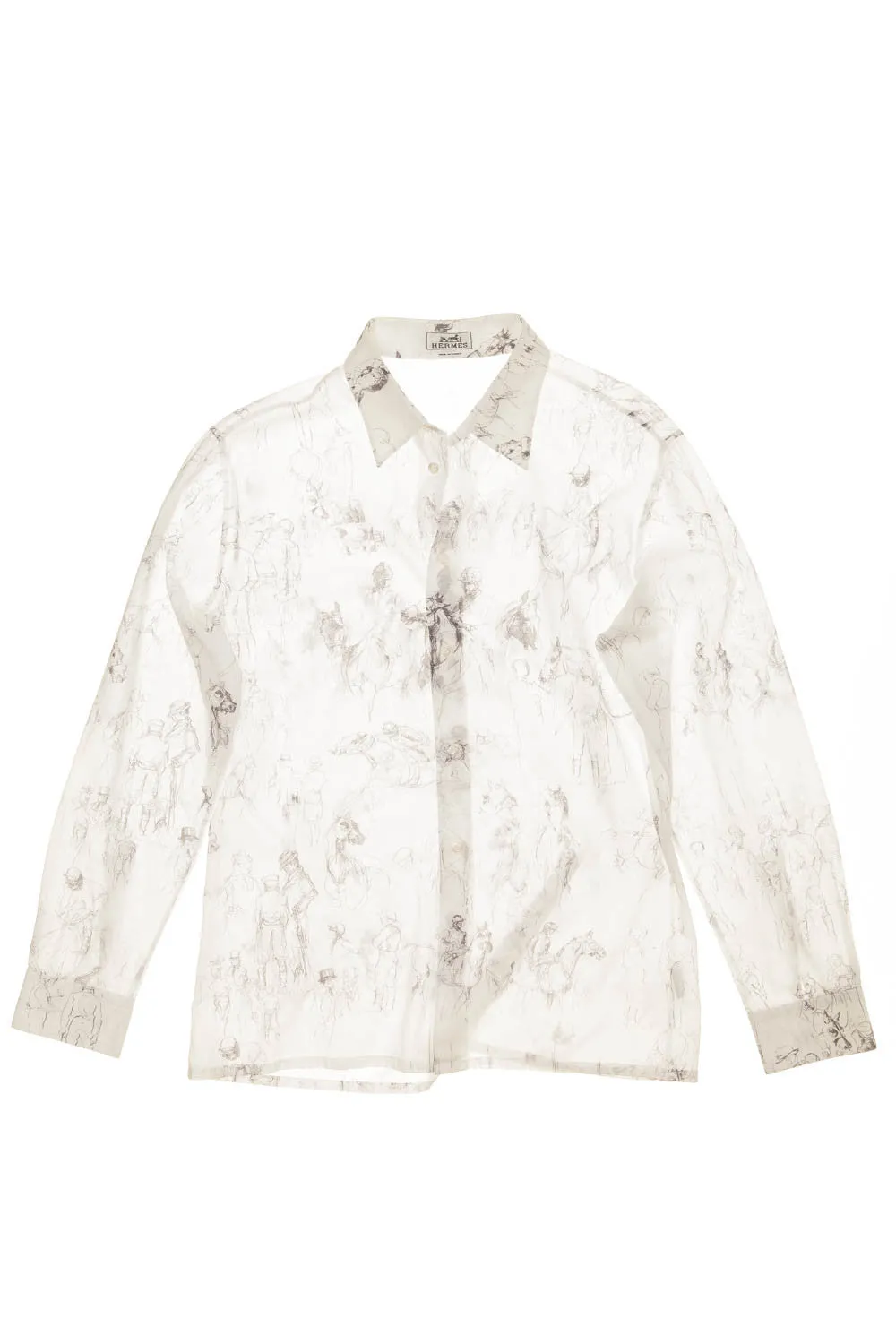 Hermes - Men's White Button Up Shirt with Horse Drawings - IT 42