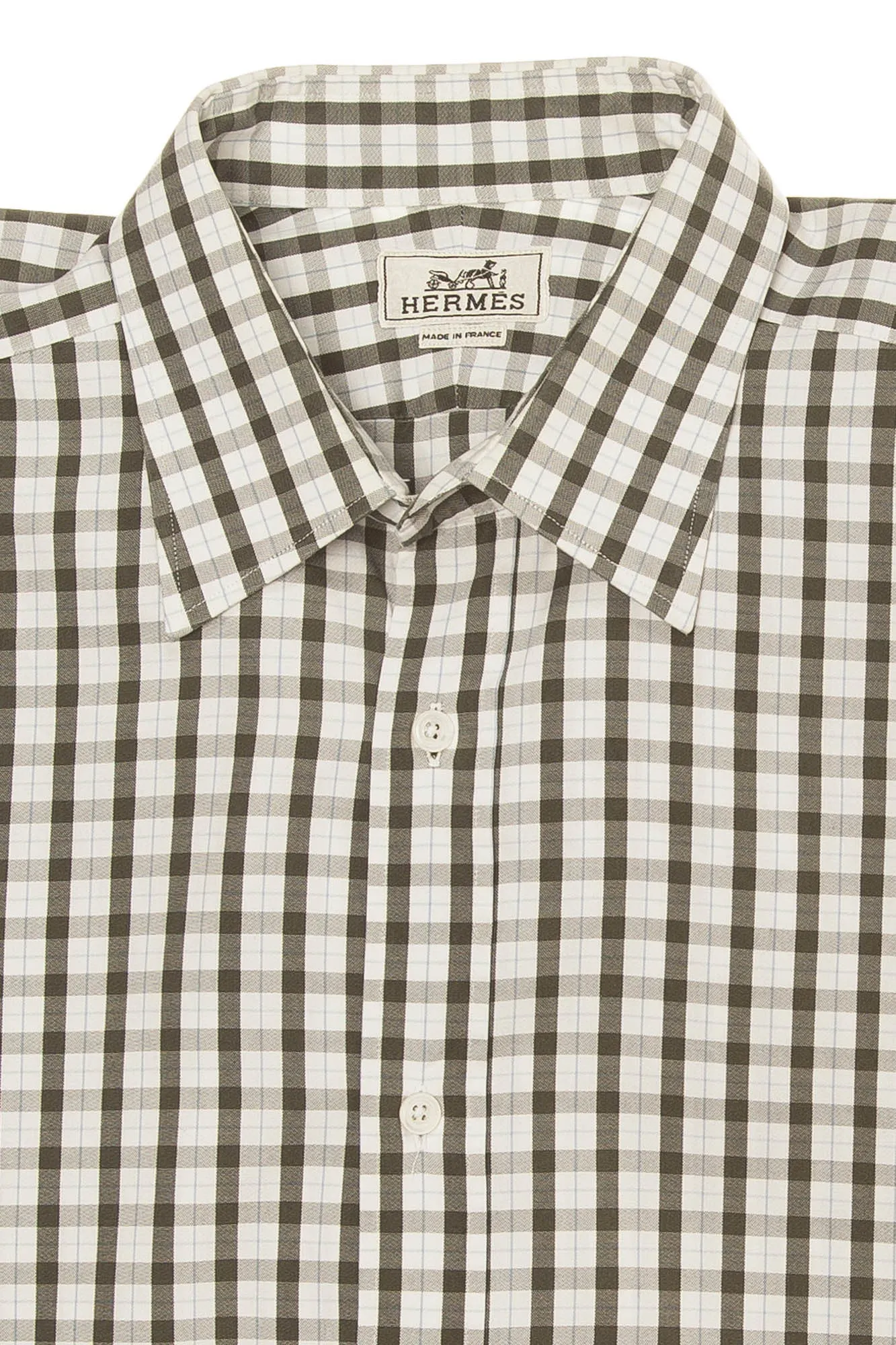 Hermes - White and Gray Checkered Long Sleeve Button Down - IT 43