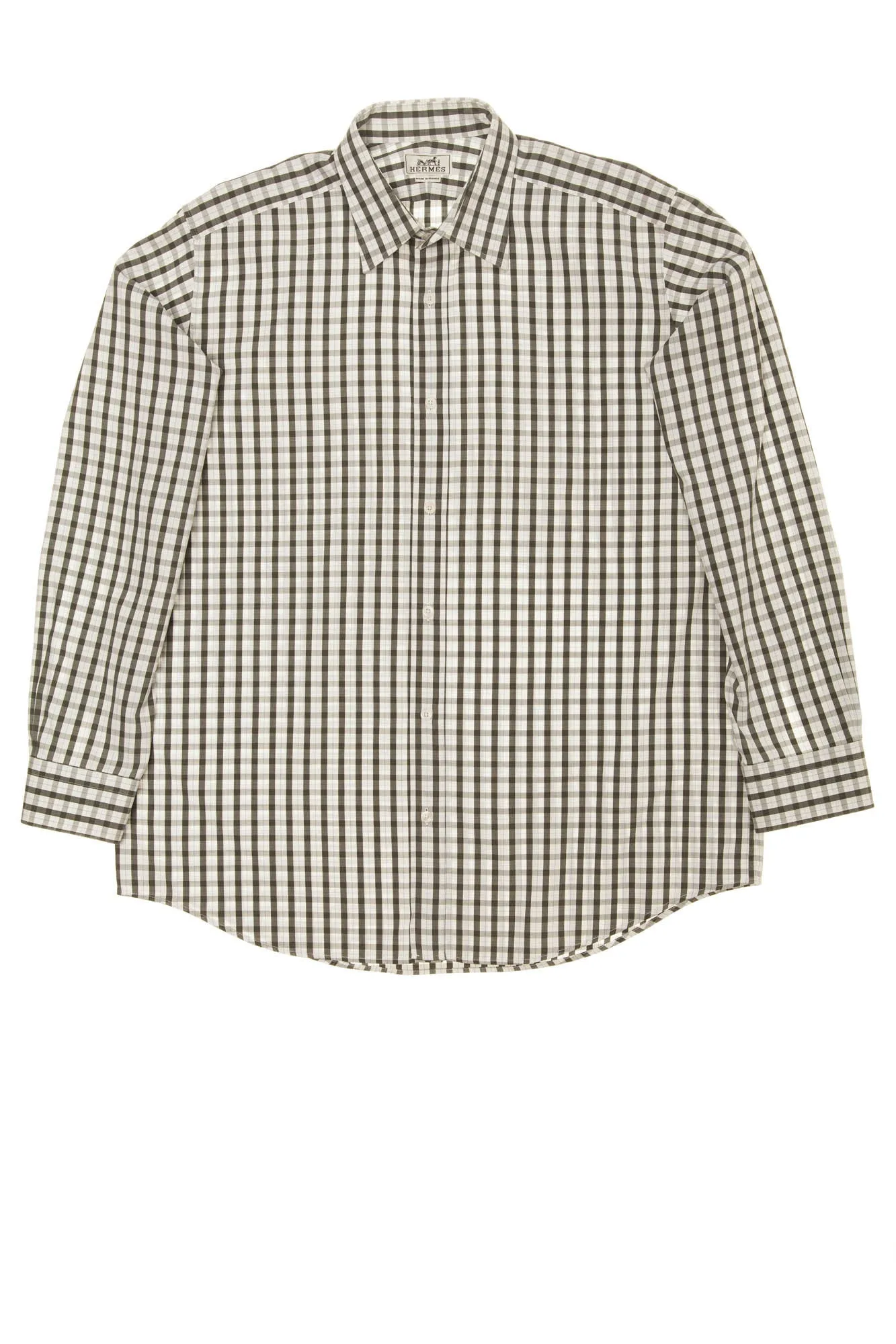 Hermes - White and Gray Checkered Long Sleeve Button Down - IT 43