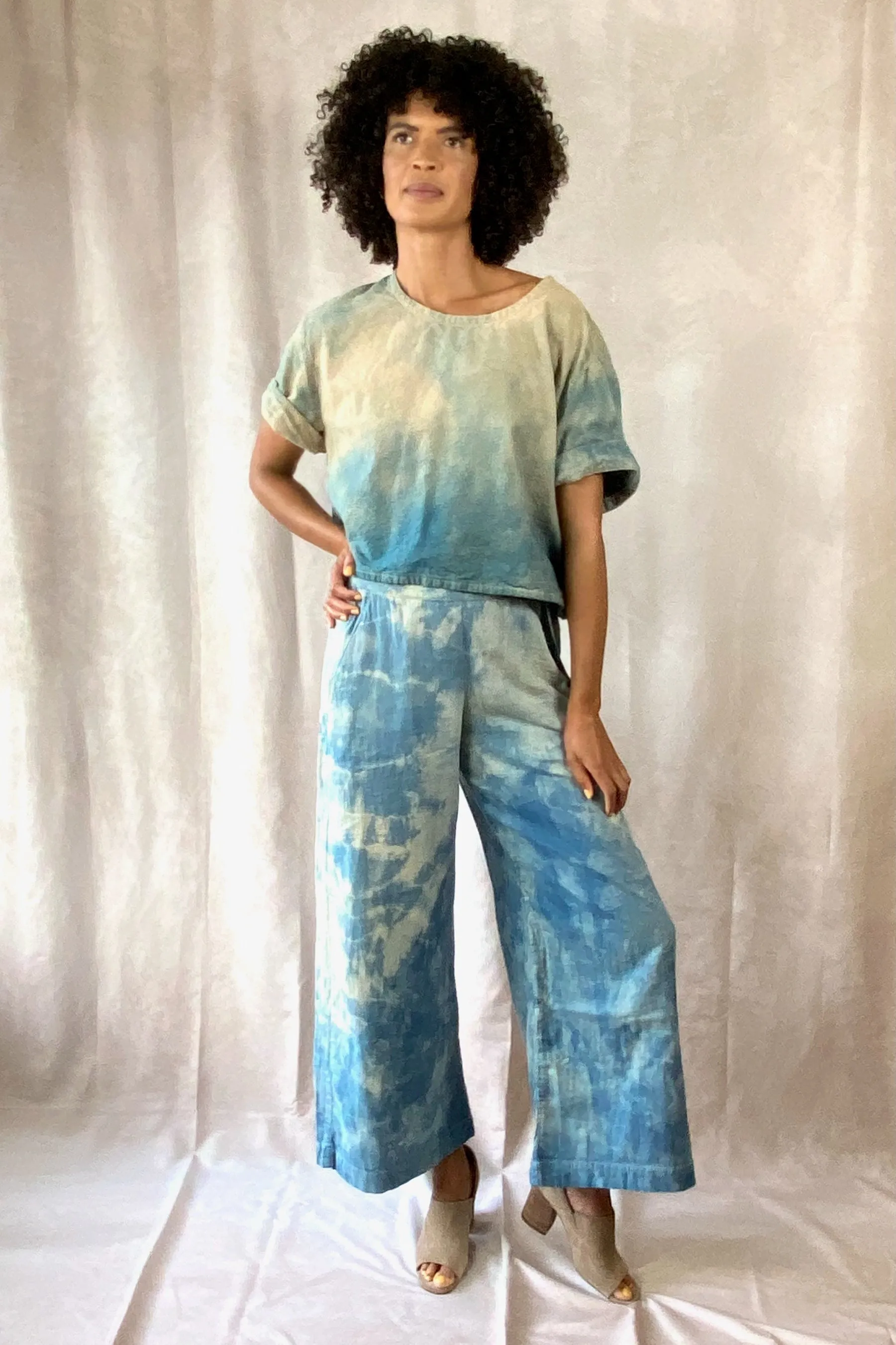 Ida Pant - Flowy Adjustable Pants Organic Cotton in Teal Tan