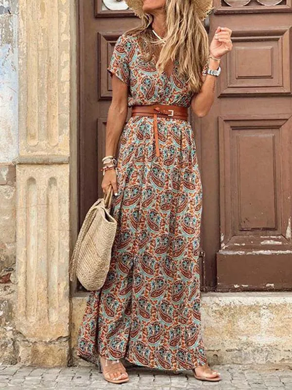 iForgirls Boho Style V-neck Floral Belt Dress (7 colors)