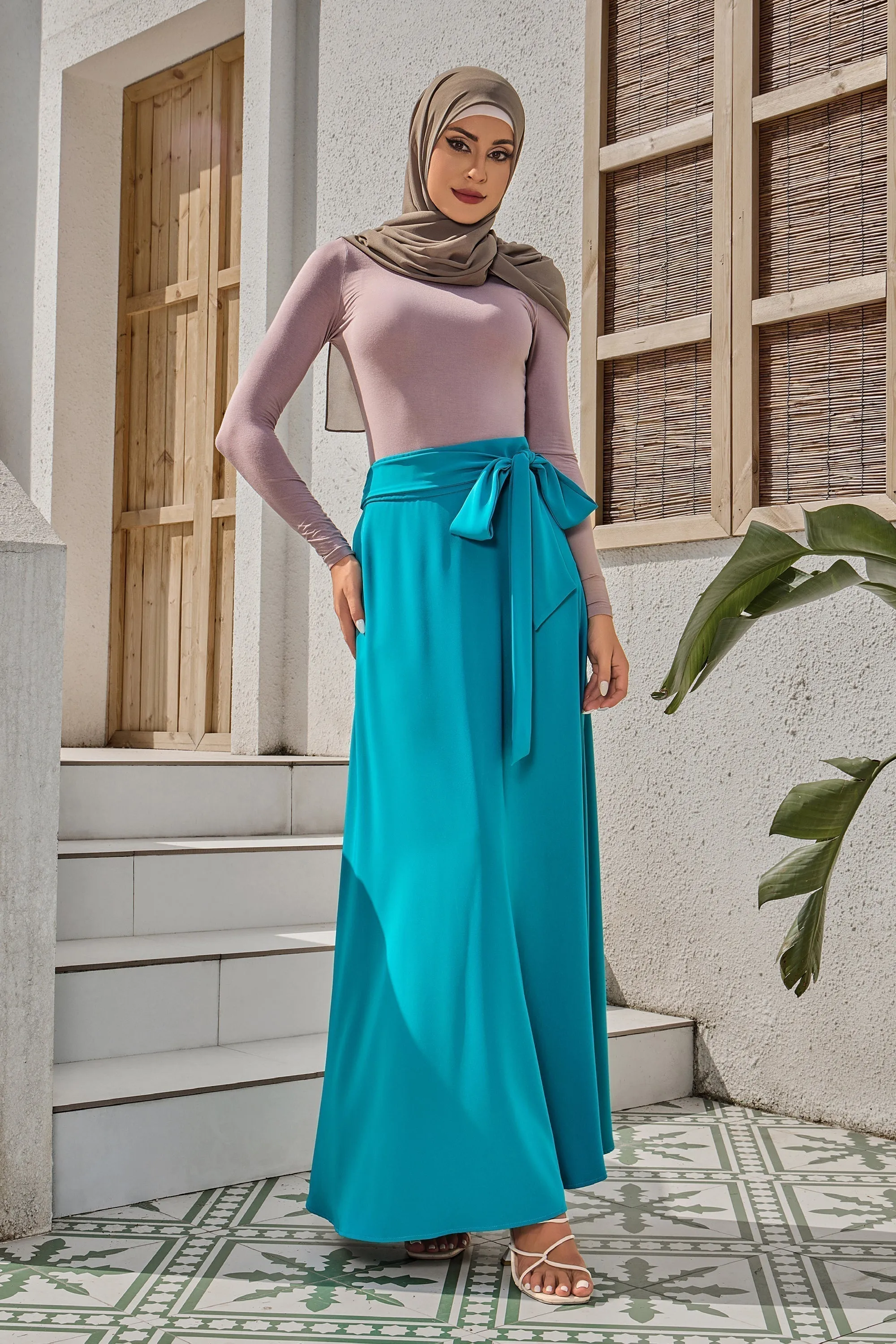 Jade Green Flowy Tie-Belt Maxi Skirt