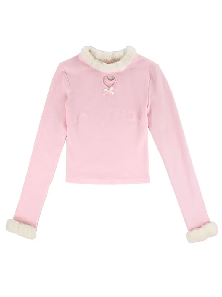 Japanese Pink Sweet Lolita Blouse Women Winter Warm Kawaii Knitted Blouse Female Long Sleeve Tops Korean Style Clothing  New