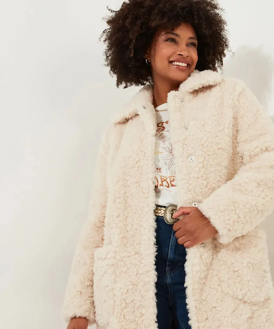 Joe Browns 8 Cream Cosy Up Furry Coat