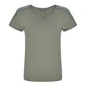 Khaki Green Slash Neck Eyelash Trim Top