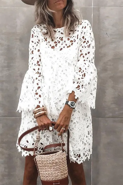 Lace Hollow Flares Sleeve Mini Dress